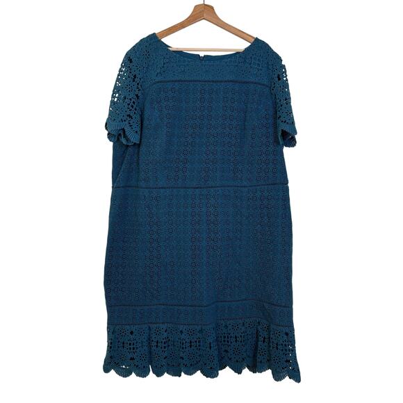 Talbots Eyelet Lace Sheath Dress Size 22W Teal Graceful Cocktail Elegant Holiday - Picture 2 of 14